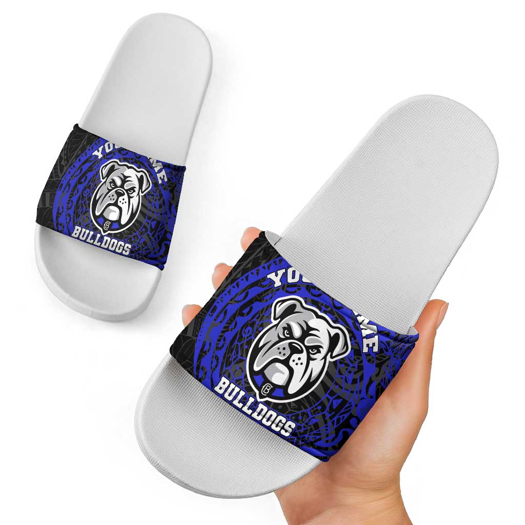 Personalized Canterbury-Bankstown Bulldogs Slide Sandals Polynesian Tribal Chest and Sleeve Tattoo