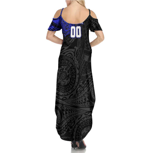 Personalized Canterbury-Bankstown Bulldogs Summer Maxi Dress Polynesian Tribal Chest and Sleeve Tattoo