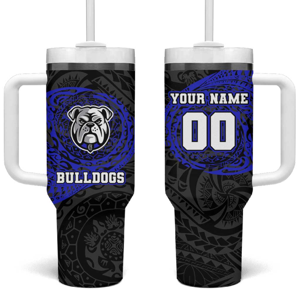 Personalized Canterbury-Bankstown Bulldogs Tumbler With Handle Polynesian Tribal Chest and Sleeve Tattoo