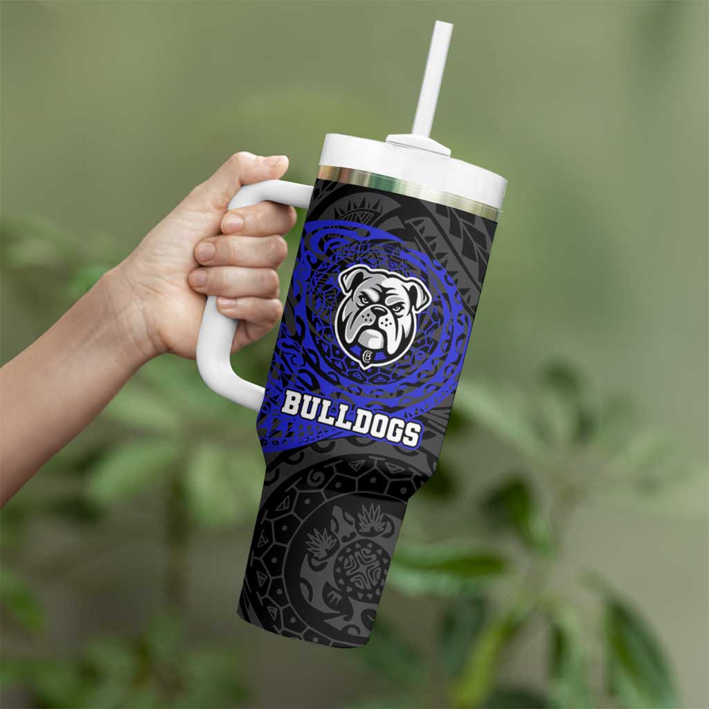 Personalized Canterbury-Bankstown Bulldogs Tumbler With Handle Polynesian Tribal Chest and Sleeve Tattoo