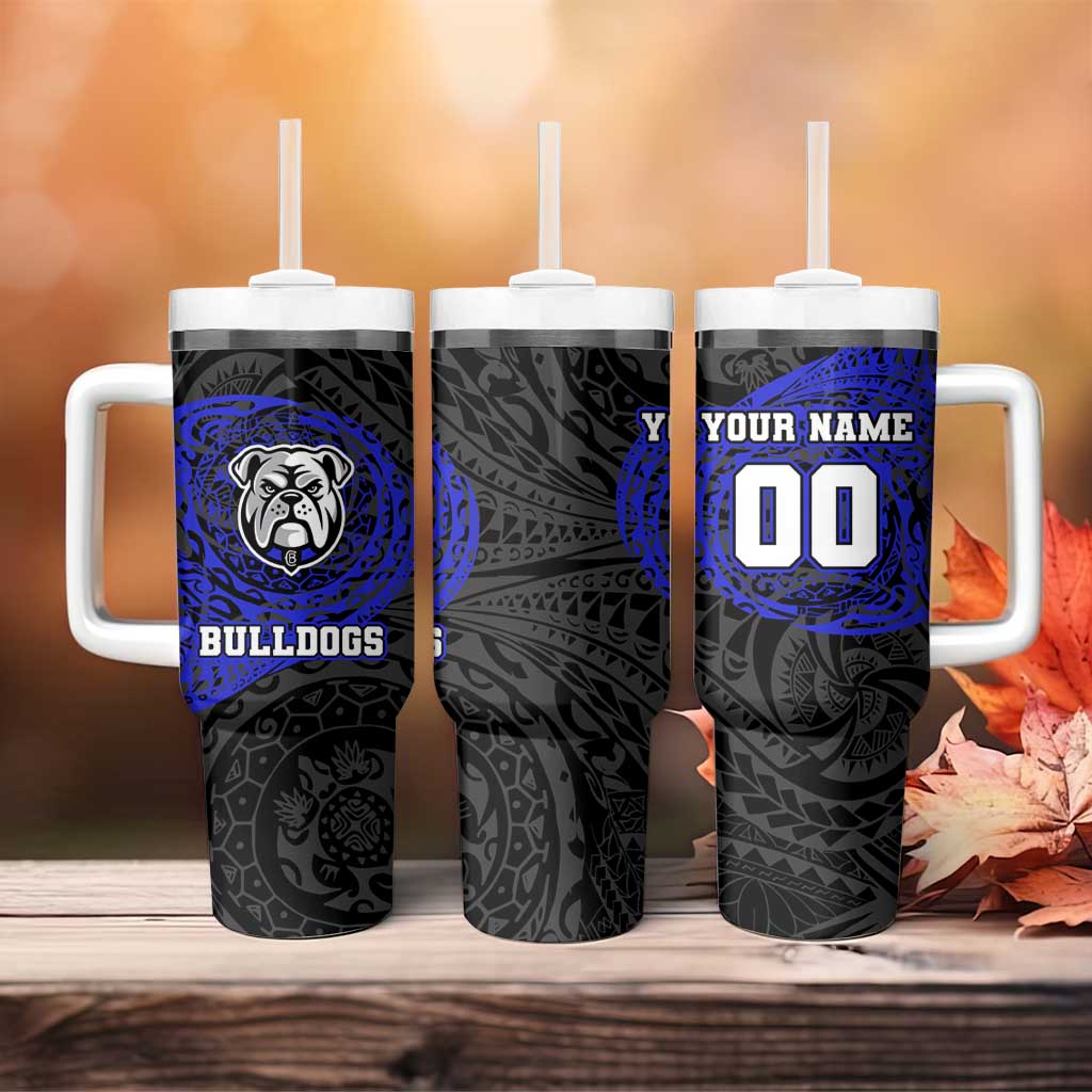 Personalized Canterbury-Bankstown Bulldogs Tumbler With Handle Polynesian Tribal Chest and Sleeve Tattoo