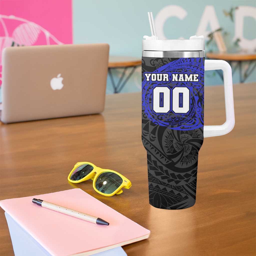 Personalized Canterbury-Bankstown Bulldogs Tumbler With Handle Polynesian Tribal Chest and Sleeve Tattoo