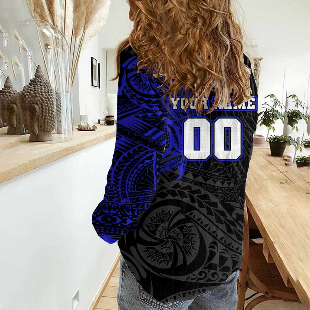 Personalized Canterbury-Bankstown Bulldogs Women Casual Shirt Polynesian Tribal Chest and Sleeve Tattoo