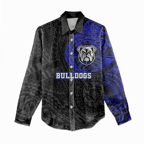 Personalized Canterbury-Bankstown Bulldogs Women Casual Shirt Polynesian Tribal Chest and Sleeve Tattoo