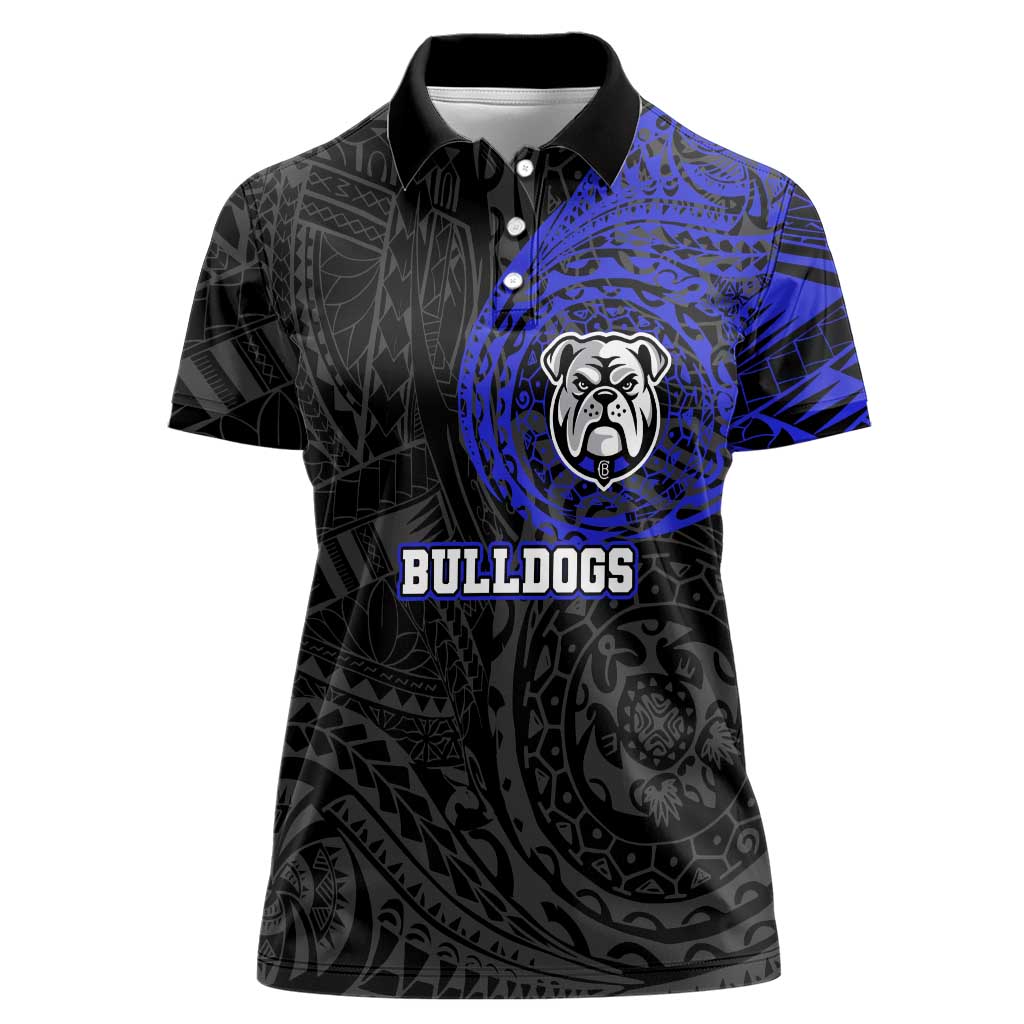 Personalized Canterbury-Bankstown Bulldogs Women Polo Shirt Polynesian Tribal Chest and Sleeve Tattoo