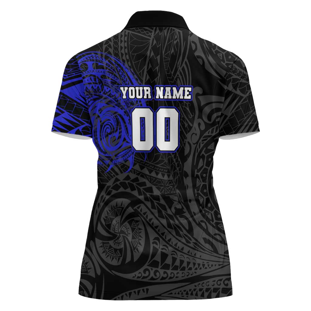 Personalized Canterbury-Bankstown Bulldogs Women Polo Shirt Polynesian Tribal Chest and Sleeve Tattoo