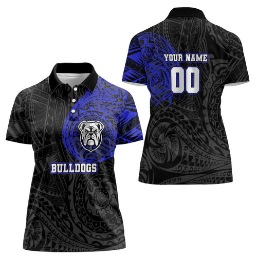 Personalized Canterbury-Bankstown Bulldogs Women Polo Shirt Polynesian Tribal Chest and Sleeve Tattoo