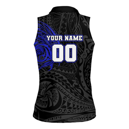 Personalized Canterbury-Bankstown Bulldogs Women Sleeveless Polo Shirt Polynesian Tribal Chest and Sleeve Tattoo