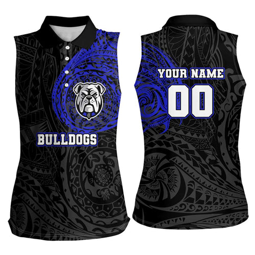 Personalized Canterbury-Bankstown Bulldogs Women Sleeveless Polo Shirt Polynesian Tribal Chest and Sleeve Tattoo