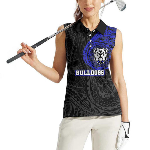 Personalized Canterbury-Bankstown Bulldogs Women Sleeveless Polo Shirt Polynesian Tribal Chest and Sleeve Tattoo