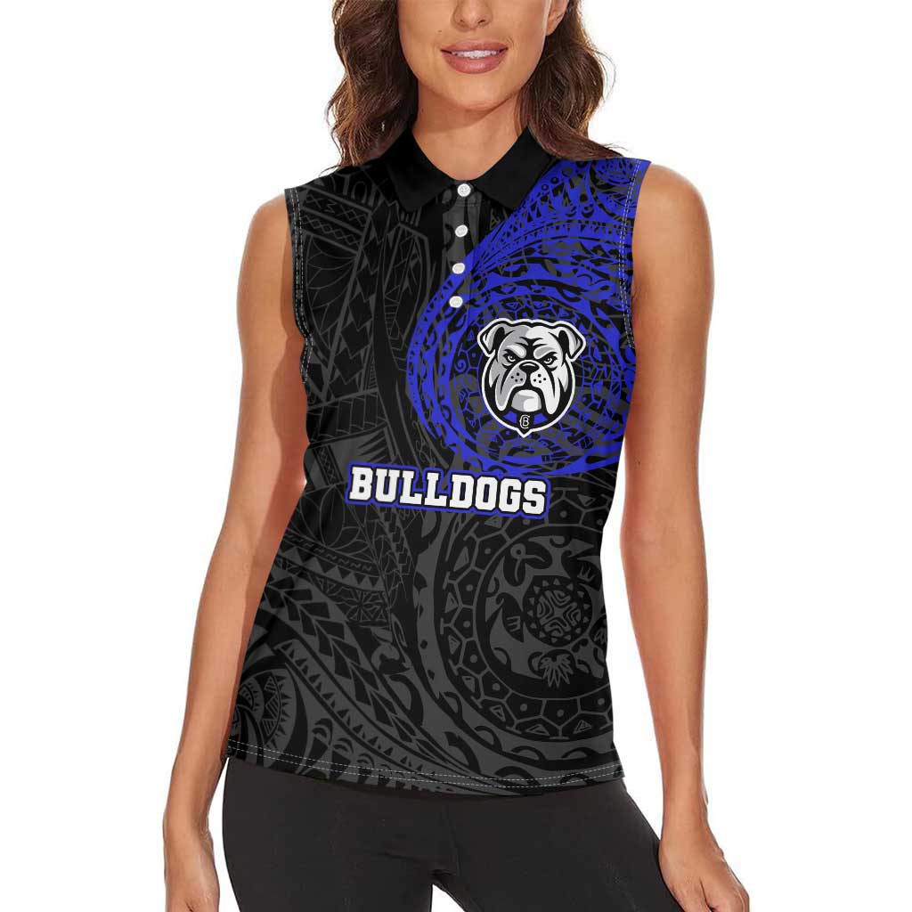 Personalized Canterbury-Bankstown Bulldogs Women Sleeveless Polo Shirt Polynesian Tribal Chest and Sleeve Tattoo
