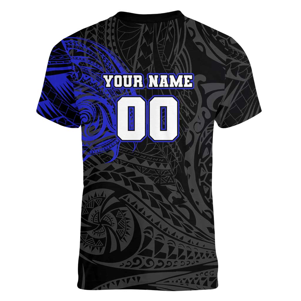 Personalized Canterbury-Bankstown Bulldogs Women V-Neck T-Shirt Polynesian Tribal Chest and Sleeve Tattoo