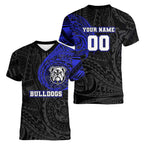 Personalized Canterbury-Bankstown Bulldogs Women V-Neck T-Shirt Polynesian Tribal Chest and Sleeve Tattoo