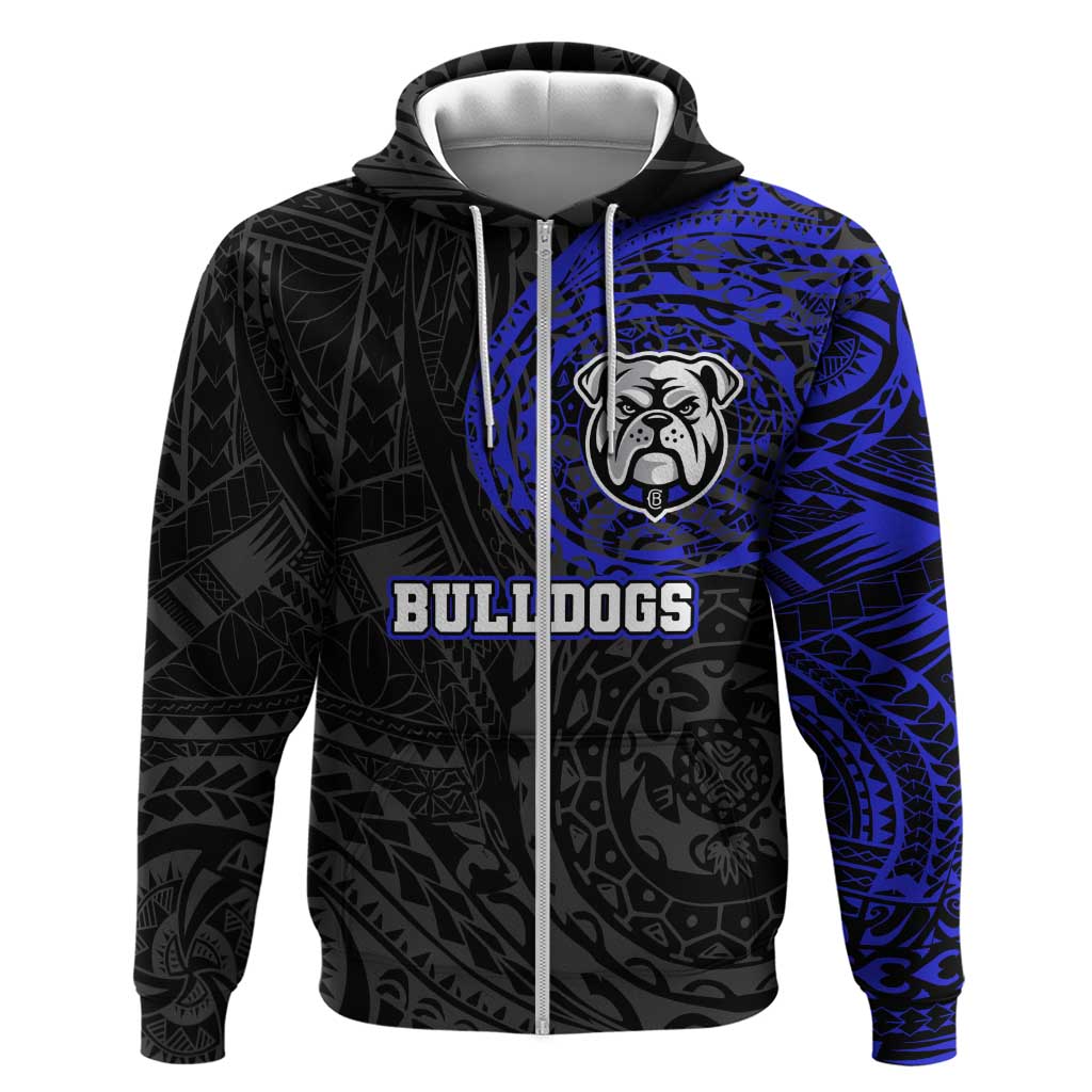 Personalized Canterbury-Bankstown Bulldogs Zip Hoodie Polynesian Tribal Chest and Sleeve Tattoo