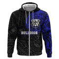 Personalized Canterbury-Bankstown Bulldogs Zip Hoodie Polynesian Tribal Chest and Sleeve Tattoo