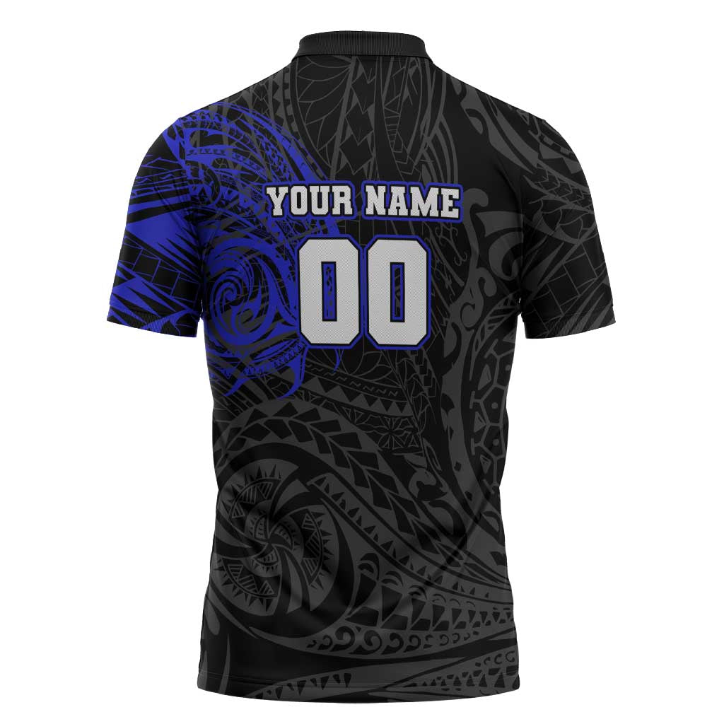 Personalized Canterbury-Bankstown Bulldogs Zipper Polo Shirt Polynesian Tribal Chest and Sleeve Tattoo