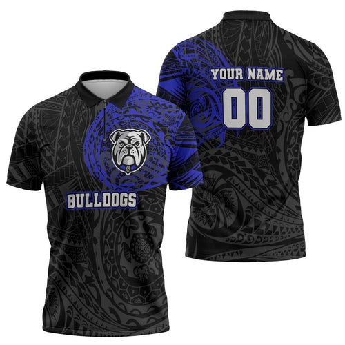 Personalized Canterbury-Bankstown Bulldogs Zipper Polo Shirt Polynesian Tribal Chest and Sleeve Tattoo