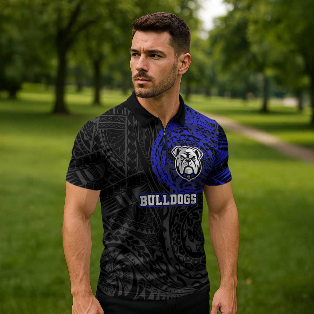 Personalized Canterbury-Bankstown Bulldogs Zipper Polo Shirt Polynesian Tribal Chest and Sleeve Tattoo