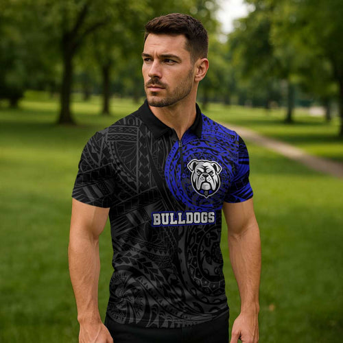 Personalized Canterbury-Bankstown Bulldogs Zipper Polo Shirt Polynesian Tribal Chest and Sleeve Tattoo
