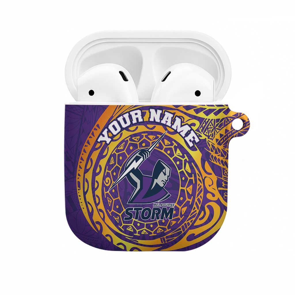 Personalized Melbourne Storm AirPods Case Polynesian Tribal Chest and Sleeve Tattoo