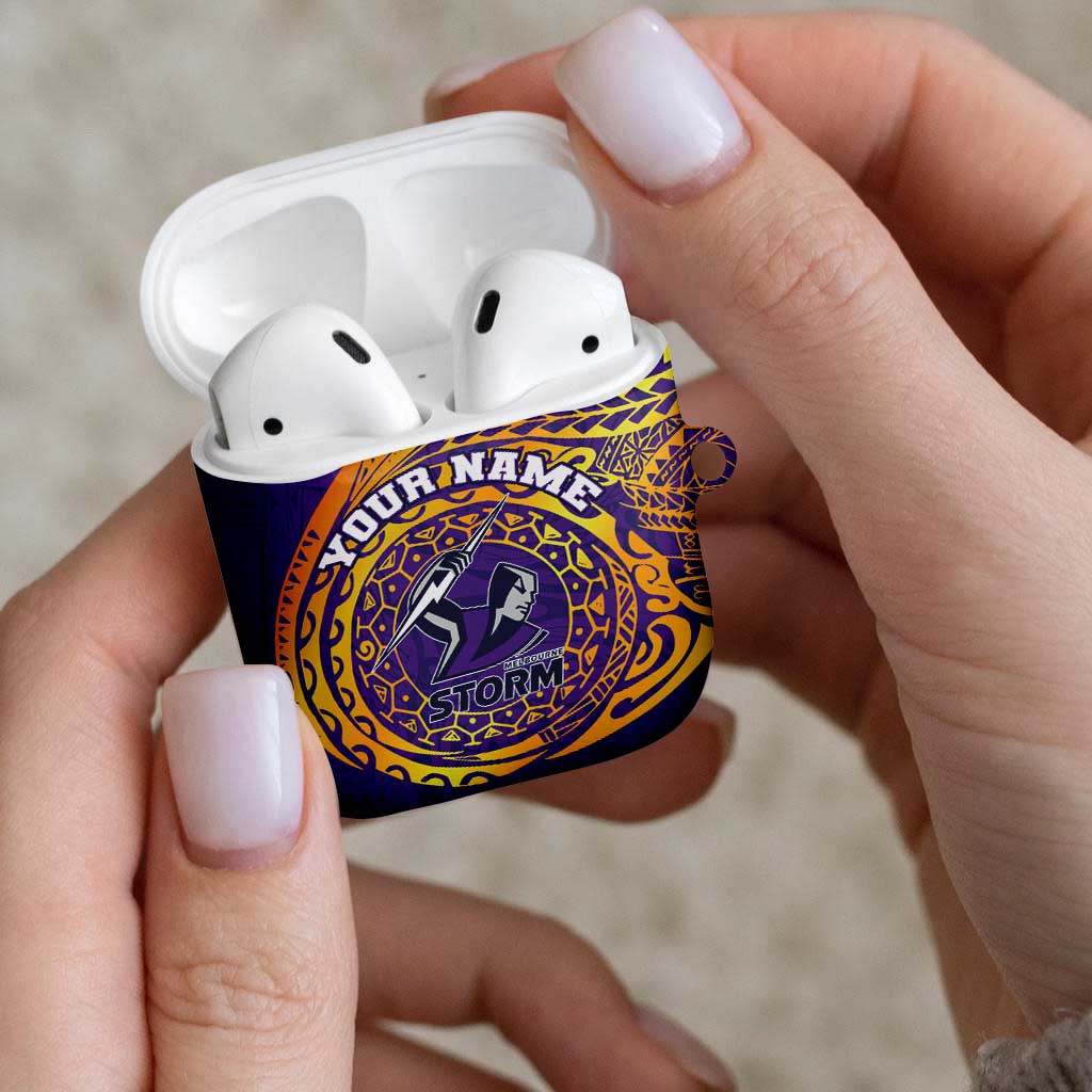 Personalized Melbourne Storm AirPods Case Polynesian Tribal Chest and Sleeve Tattoo