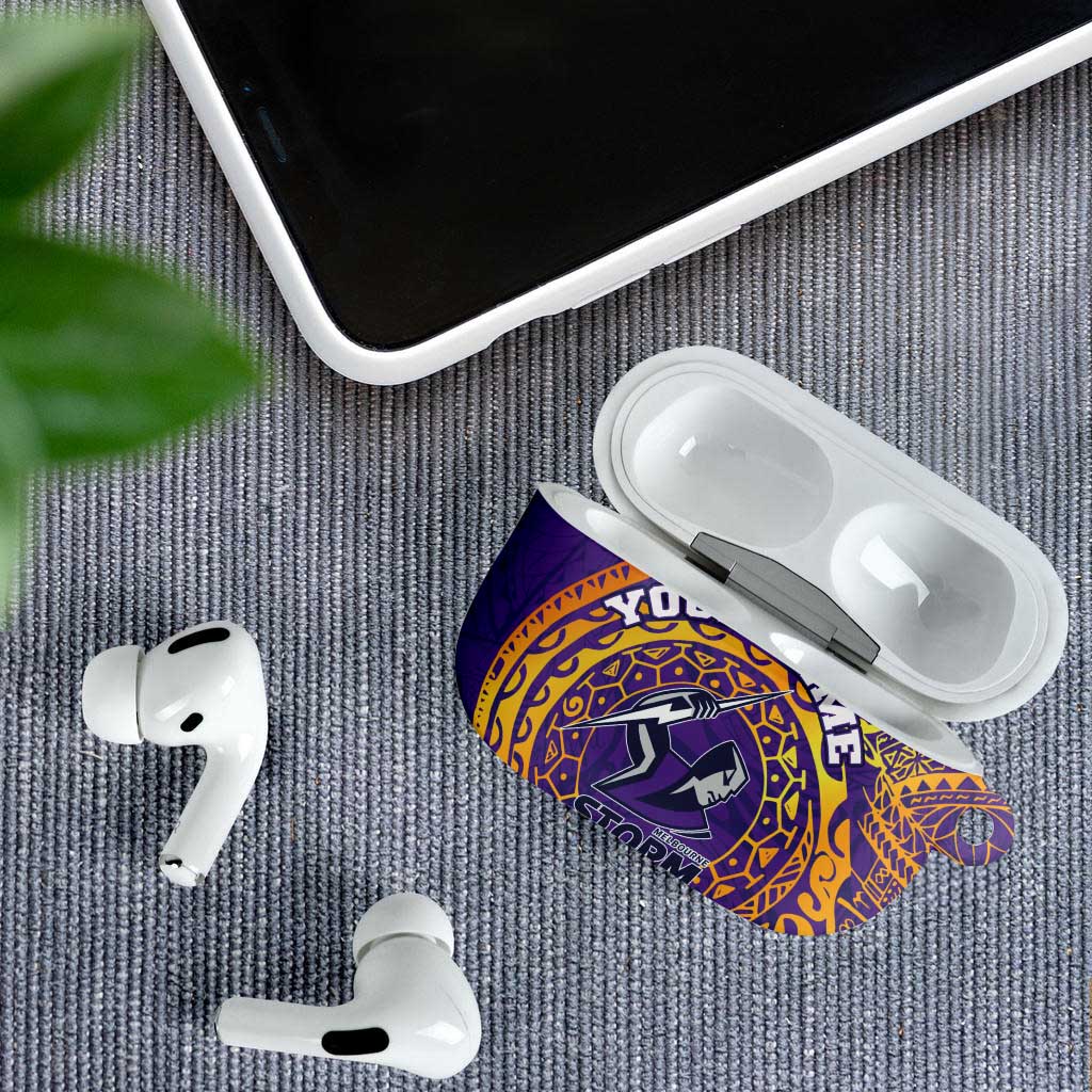 Personalized Melbourne Storm AirPods Case Polynesian Tribal Chest and Sleeve Tattoo