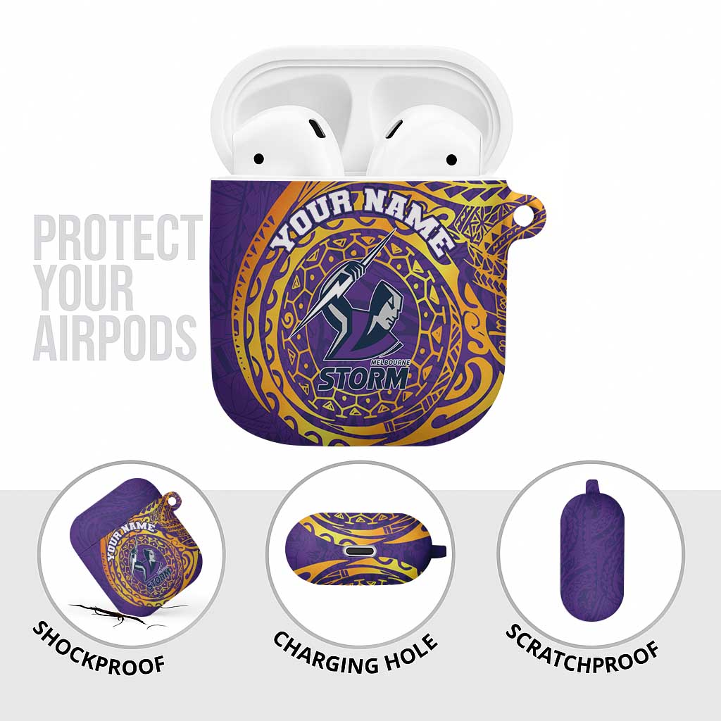 Personalized Melbourne Storm AirPods Case Polynesian Tribal Chest and Sleeve Tattoo