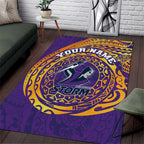 Personalized Melbourne Storm Area Rug Polynesian Tribal Chest and Sleeve Tattoo