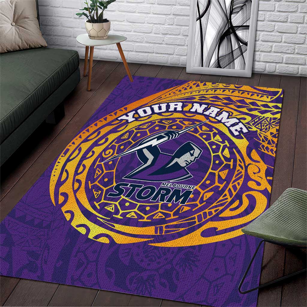 Personalized Melbourne Storm Area Rug Polynesian Tribal Chest and Sleeve Tattoo