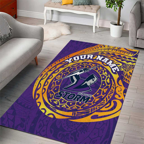 Personalized Melbourne Storm Area Rug Polynesian Tribal Chest and Sleeve Tattoo