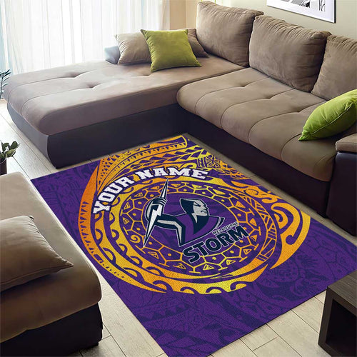 Personalized Melbourne Storm Area Rug Polynesian Tribal Chest and Sleeve Tattoo