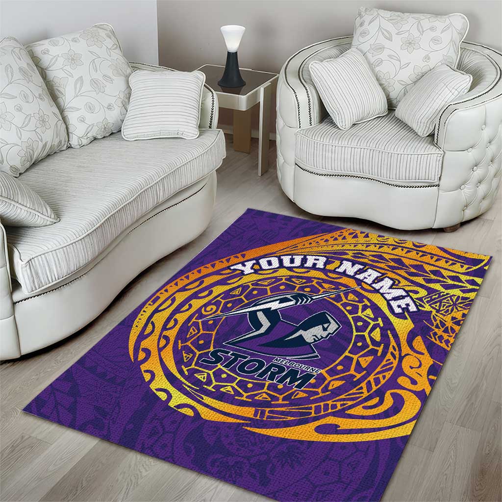 Personalized Melbourne Storm Area Rug Polynesian Tribal Chest and Sleeve Tattoo