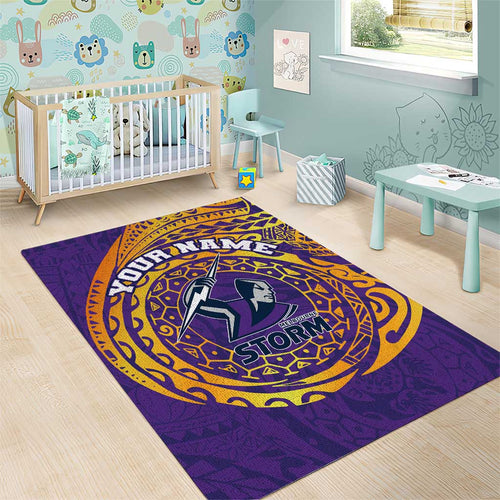Personalized Melbourne Storm Area Rug Polynesian Tribal Chest and Sleeve Tattoo