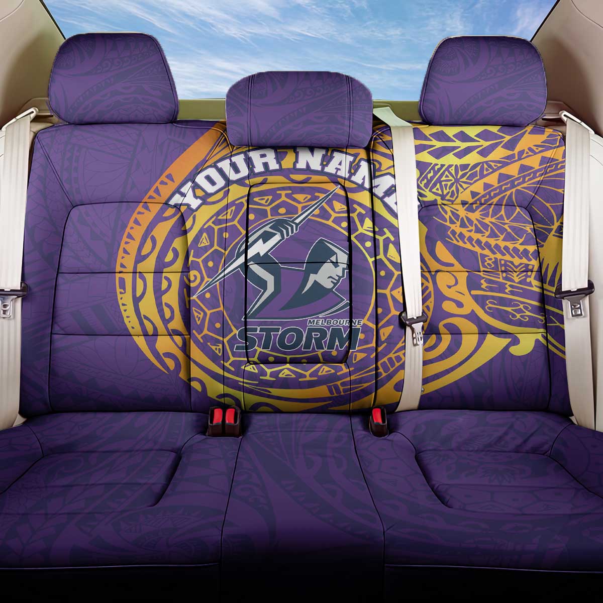 Personalized Melbourne Storm Back Car Seat Cover Polynesian Tribal Chest and Sleeve Tattoo