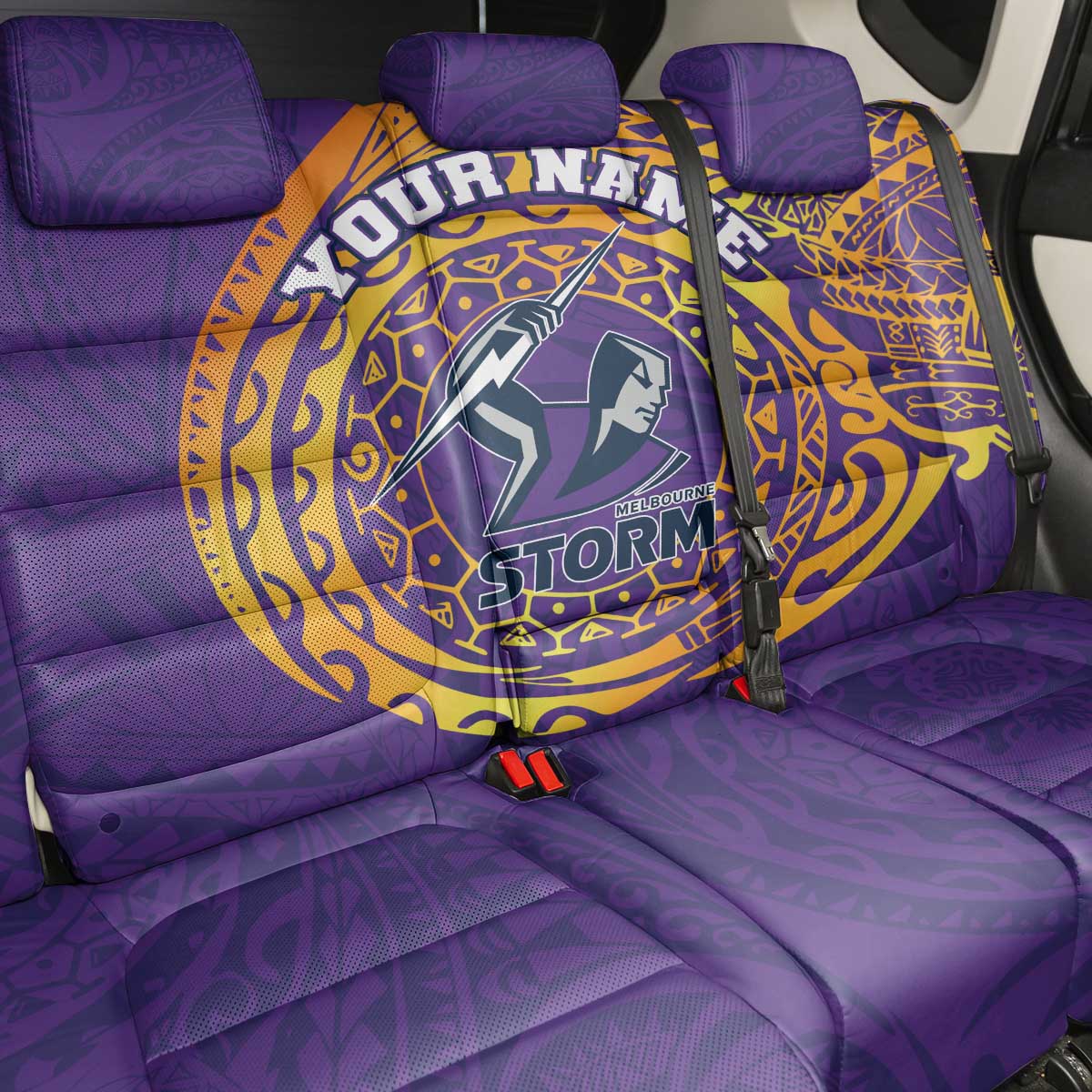 Personalized Melbourne Storm Back Car Seat Cover Polynesian Tribal Chest and Sleeve Tattoo