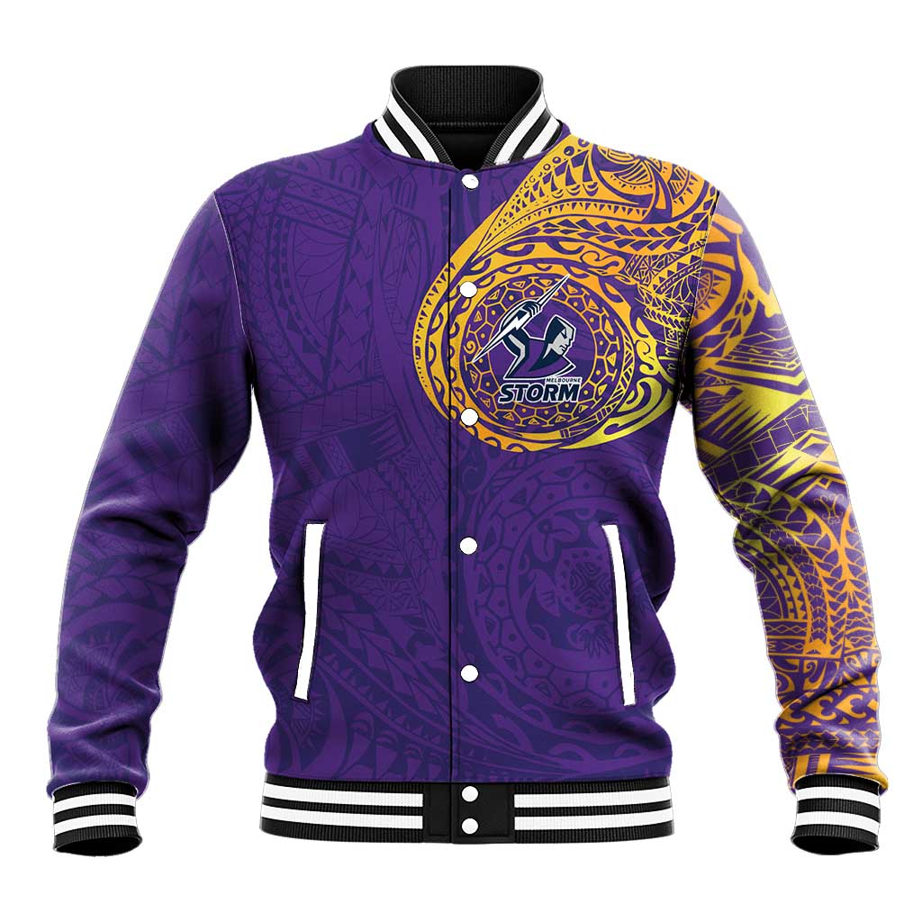 Personalized Melbourne Storm Baseball Jacket Polynesian Tribal Chest and Sleeve Tattoo