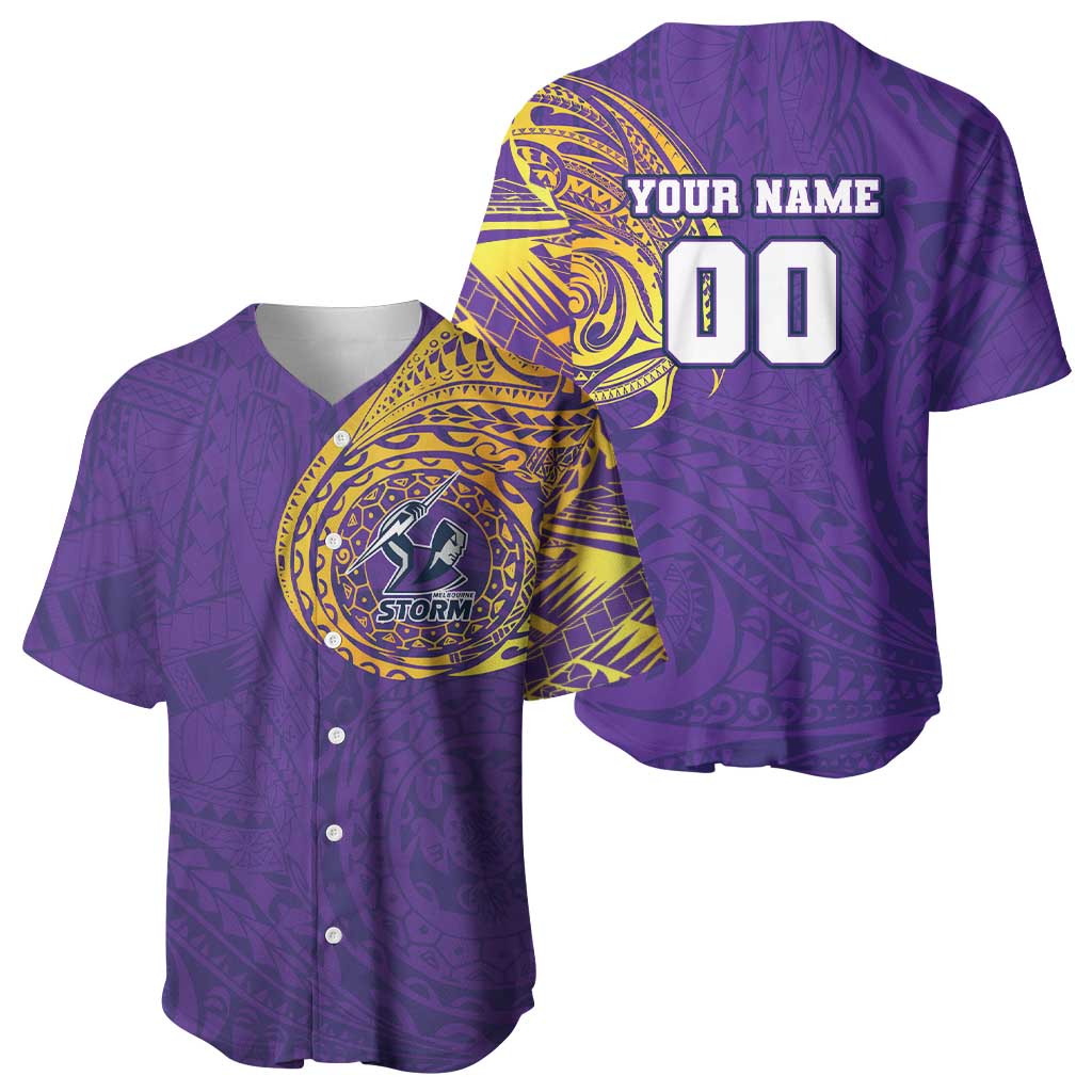 Personalized Melbourne Storm Baseball Jersey Polynesian Tribal Chest and Sleeve Tattoo