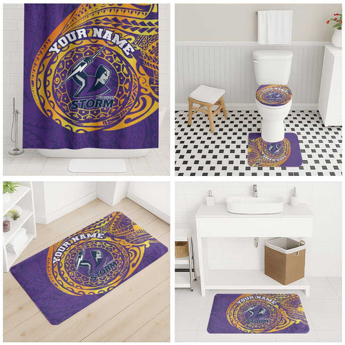 Personalized Melbourne Storm Bathroom Set Polynesian Tribal Chest and Sleeve Tattoo