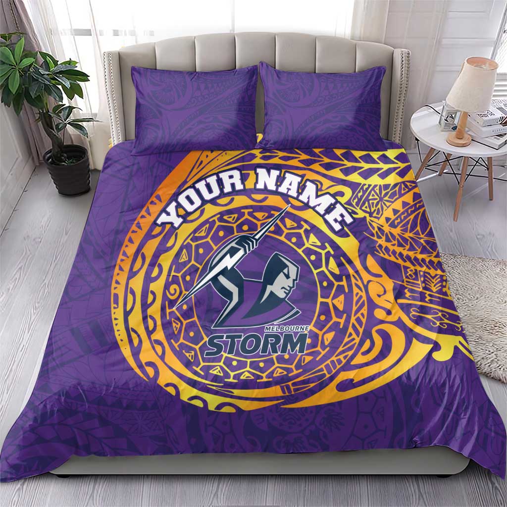 Personalized Melbourne Storm Bedding Set Polynesian Tribal Chest and Sleeve Tattoo