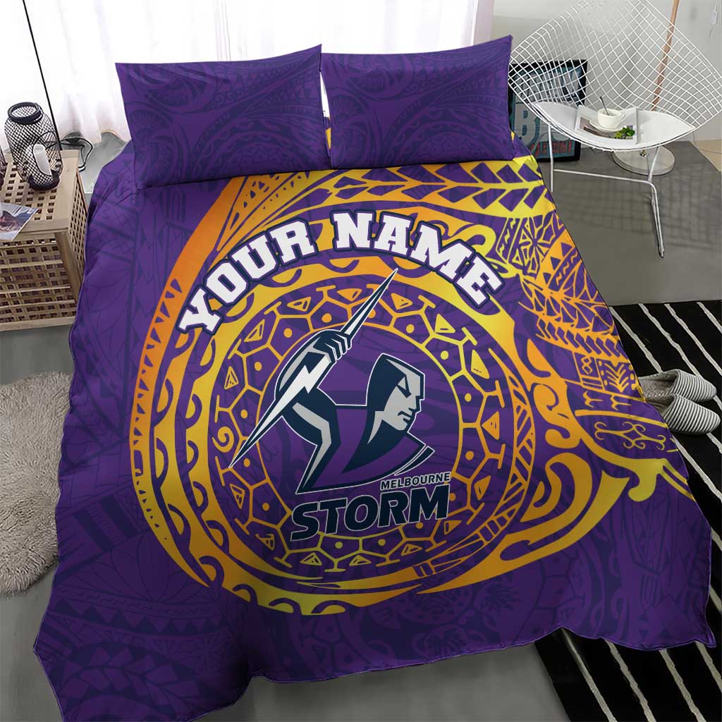 Personalized Melbourne Storm Bedding Set Polynesian Tribal Chest and Sleeve Tattoo