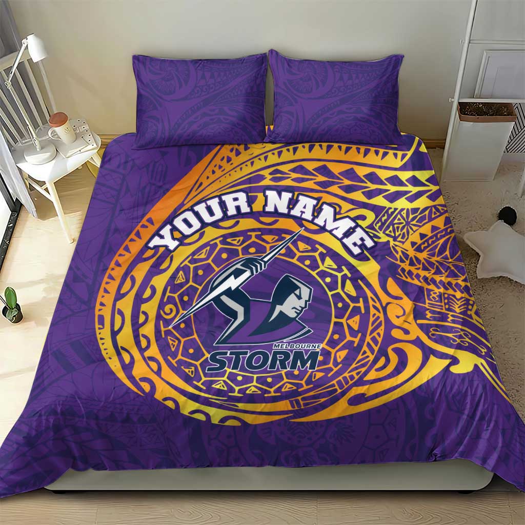 Personalized Melbourne Storm Bedding Set Polynesian Tribal Chest and Sleeve Tattoo