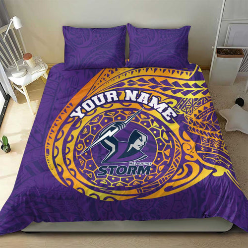 Personalized Melbourne Storm Bedding Set Polynesian Tribal Chest and Sleeve Tattoo