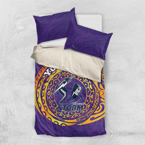 Personalized Melbourne Storm Bedding Set Polynesian Tribal Chest and Sleeve Tattoo
