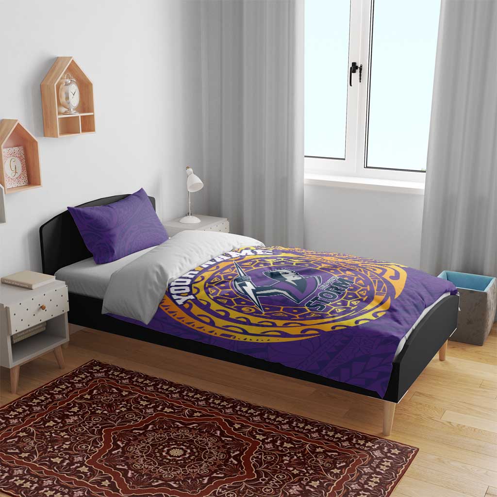 Personalized Melbourne Storm Bedding Set Polynesian Tribal Chest and Sleeve Tattoo