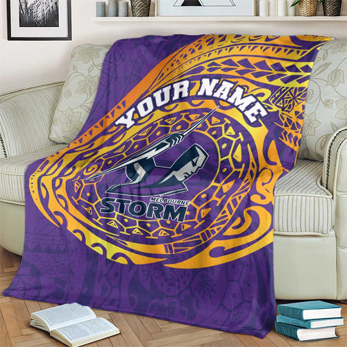 Personalized Melbourne Storm Blanket Polynesian Tribal Chest and Sleeve Tattoo