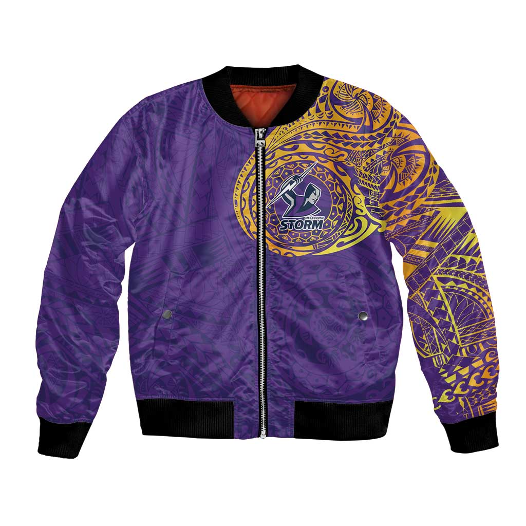 Personalized Melbourne Storm Bomber Jacket Polynesian Tribal Chest and Sleeve Tattoo