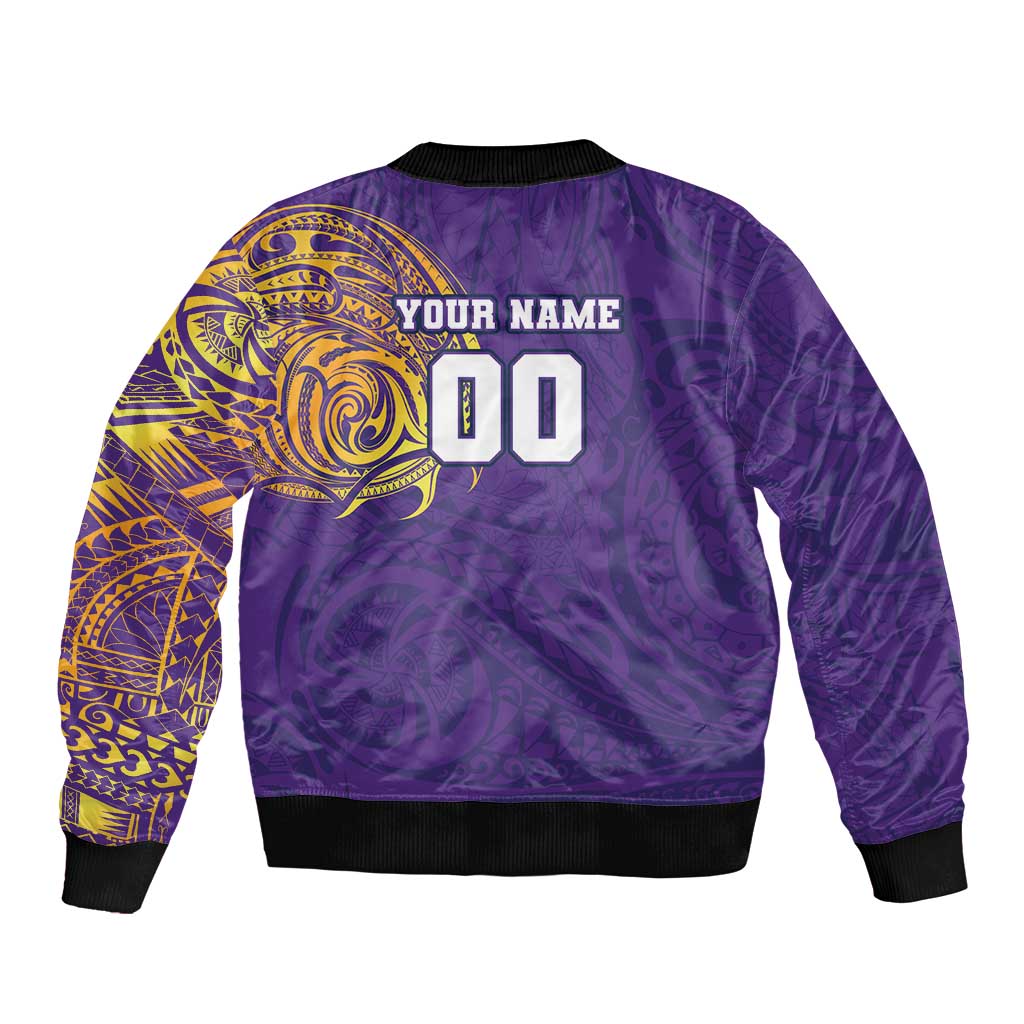 Personalized Melbourne Storm Bomber Jacket Polynesian Tribal Chest and Sleeve Tattoo