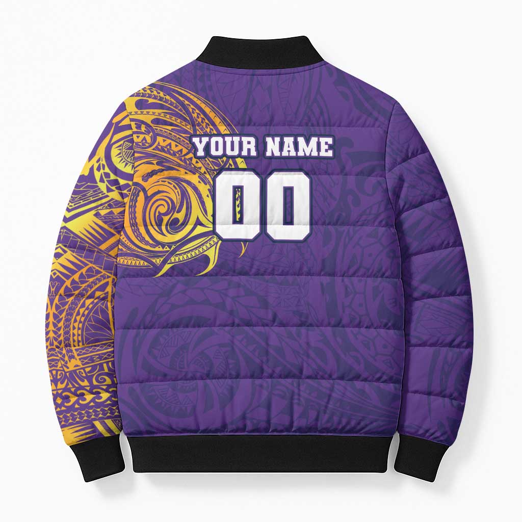 Personalized Melbourne Storm Bomber Puffer Jacket Polynesian Tribal Chest and Sleeve Tattoo