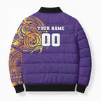 Personalized Melbourne Storm Bomber Puffer Jacket Polynesian Tribal Chest and Sleeve Tattoo
