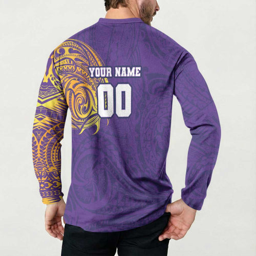Personalized Melbourne Storm Button Sweatshirt Polynesian Tribal Chest and Sleeve Tattoo